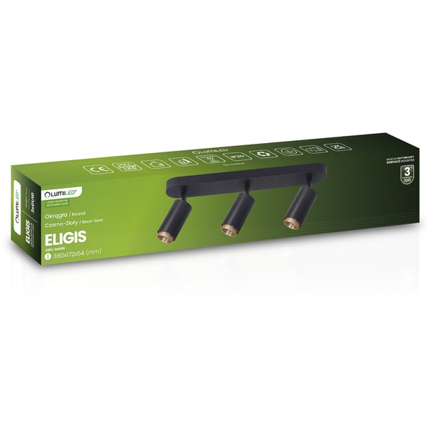 Kattolamppu Heijastin LED 3x GU10 putki Spot ELIGIS musta LUMILED