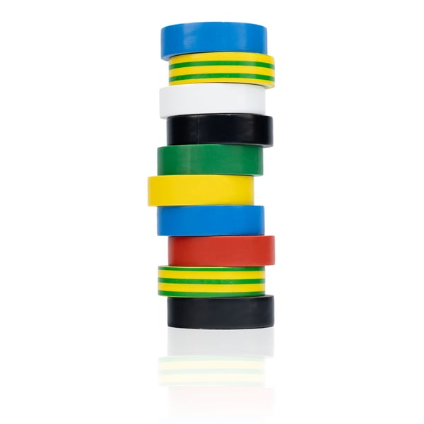 Sæt med 10 isoleringsbånd 0,13 mm 16 mm x 10 m (2x sorte, 2x blå, 2x jording, grøn, hvid, gul, rød)