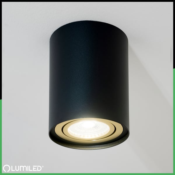 Overflademonteret HALOGEN Spot Tube Flytbar GU10 Rund Sort og Guld 115mm AMAT-L LUMILED