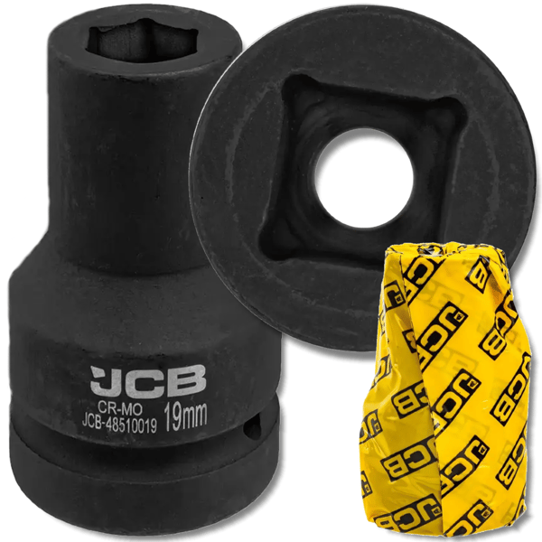 JCB SLAGTOPPENØGLE dyb 1" 19 mm 6-punkts Cr-Mo topnøgle