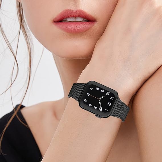 Apple Watch -ranneke 1/2/3/4/5/6/7/8/9/SE 38/40/41 mm Musta Teräs