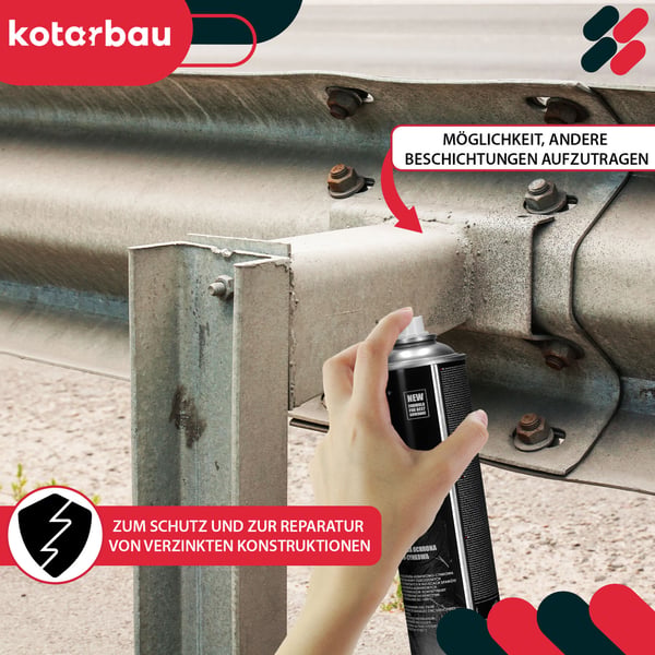KOTARBAU® Metallisk zink spraymaling, hurtigtørrende aluminium-zink-forberedelse til galvaniserede overflader, 600 ml