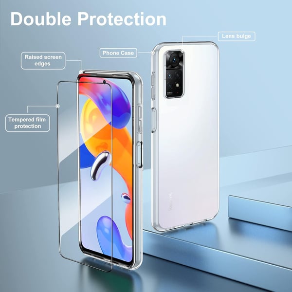 Etui til Redmi Note 11 Pro / Redmi Note 11 Pro+ gennemsigtig + 2x glas