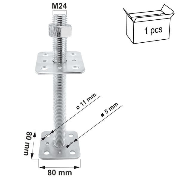 Säätöpellarit pohjalla kierteellä PSR80 80x80x250x4.0