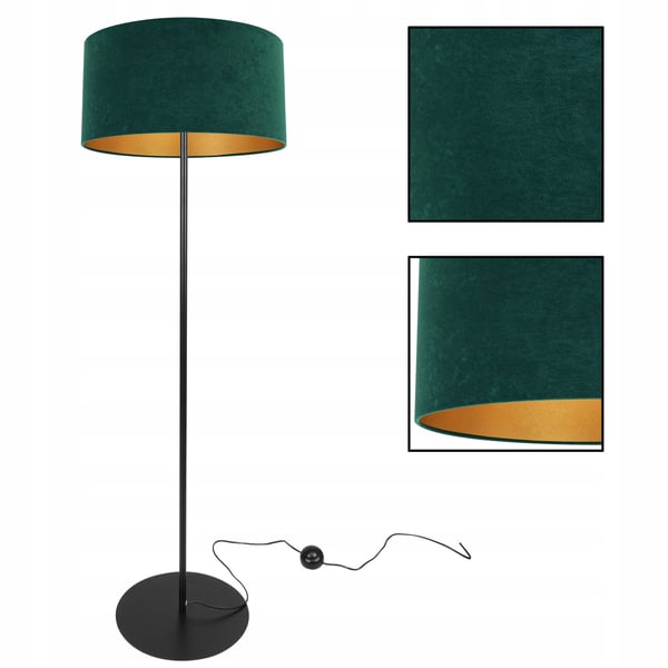 STÅENDE GULVLAMPE, STATIV, KROM, FLØJLSSKÆRM