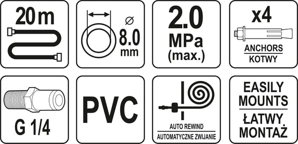 PAINEILMATYYPPI AUTOMAATTIKELALLINEN LETKU 8MM 20M - YT-24244