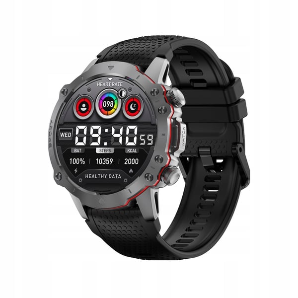 Kiano Watch Sport sort herre smartur med opkald, menu, 2 bånd medfølgende
