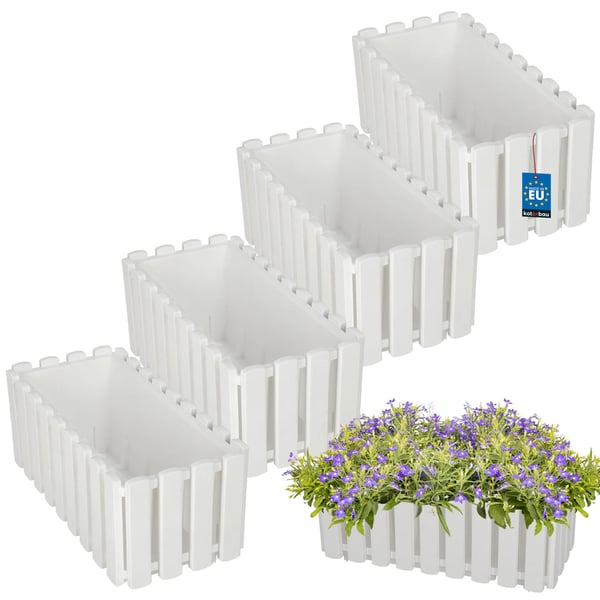 Blomkruka för balkongräcke terrass rustik vit 40 cm 4 st