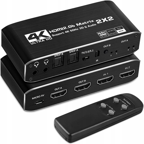 MATRIX HDMI 2.0 2x2 Switch Splitter SPDIF Extrakt