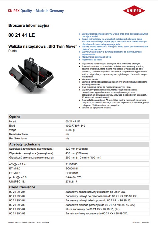 VERKTYGSVÄSKA 465*200*410MM - KN 00 21 05L