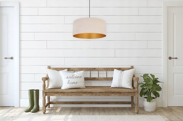 HÆNGENDE LAMPE LOFTSKRONE GYLDEN FLØJLSSKÆRM