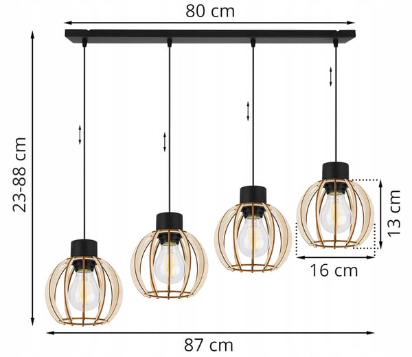 Hængende lampe, loftslysekrone, træ, LED lampeskærm
