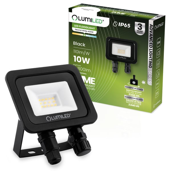 ZUME LED-strålkastare 10W 1100lm 4000K IP65 Svart Advanced Lighting-serien LUMILED