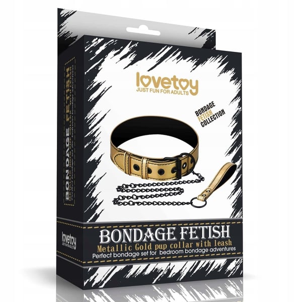 Lovetoy Bondage Fetish guldvägrad valphalsband med koppel