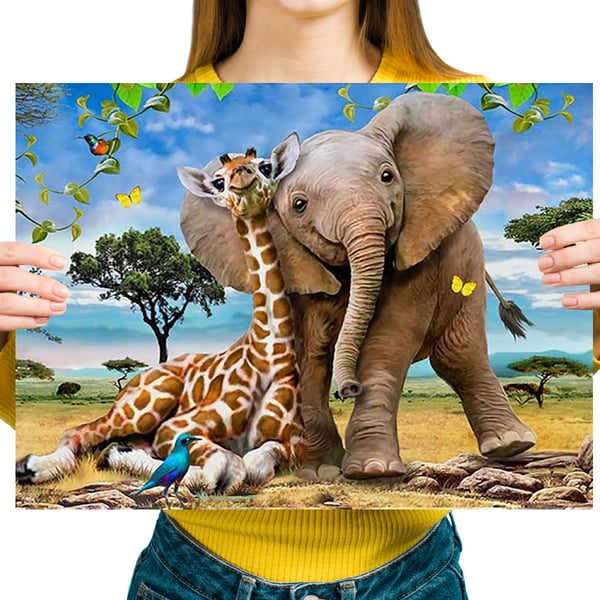 Ob_L_104 diamantmålning 30x40 djur elefant giraff