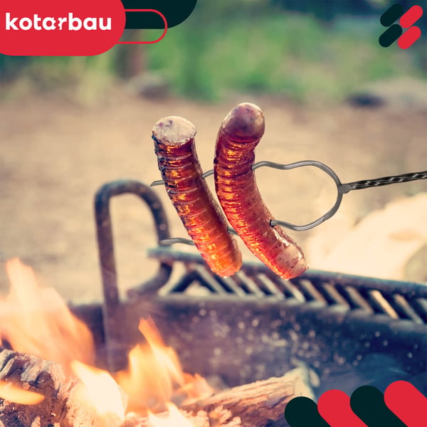 Kotarbau® Grillihaarukka, Kaksipiikkinen Grillaushaarukka, Aaltoileva Makkaratikku, 100 CM