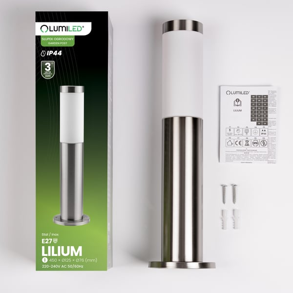 Utomhuslampa E27 INOX STOLPE 45cm Lilium LUMILED