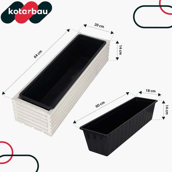 KOTARBAU® Træhavekasse til Terrasse med Indsats Hvid 64 x 20 CM
