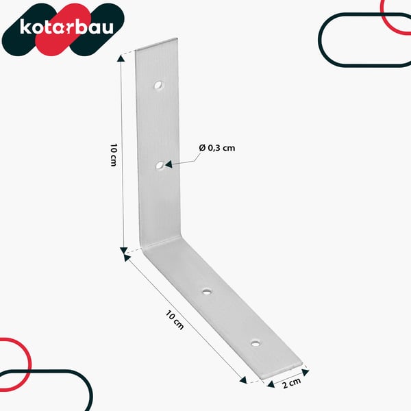 Kotarbau® Kirvesmiehen kulmaliitin ruostumatonta terästä sinkittyä 100 x 100 x 20 mm 100 kpl:n sarja