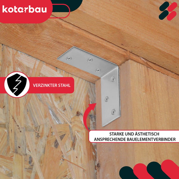 Kotarbau® Kirvesmiehen kulmaliitin ruostumatonta terästä sinkittyä 50 x 50 x 25 mm 12 kpl:n sarja