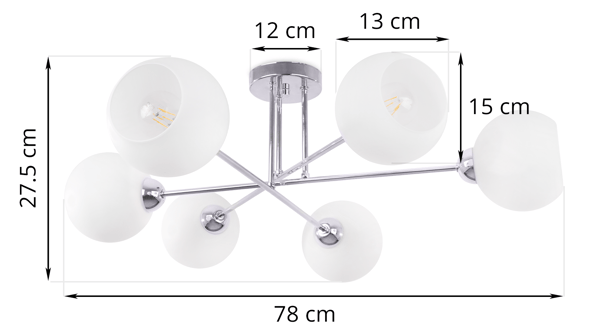 ASTURIA LOFTLAMPE KROM 6 PLADER HVID LAMPESKÆRM E27