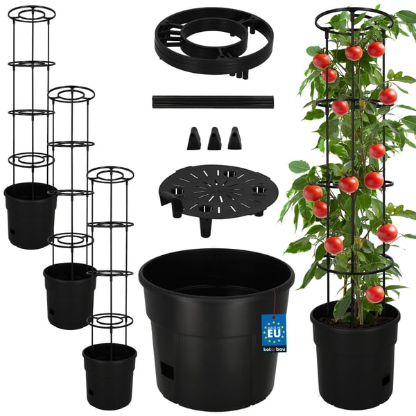Kruka för tomatodling med stege för balkongen, svart, 30 cm, 3-pack