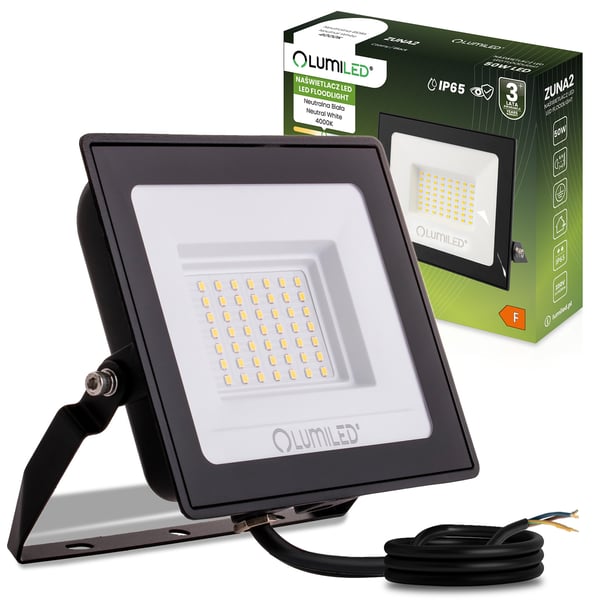 LED-strålkastare ZUNA2 50W 4500lm 4000K IP65 svart LUMILED