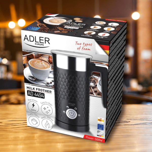AD 4494 svart mjölkskummare med skumning och uppvärmning för latte och cappuccino