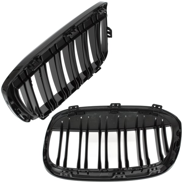 BMW X1 F48 15-19 gitter mellem forlygterne (nyrerne) venstre + højre sæt SORT GLOSSY DOBBELT BAR