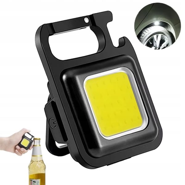Ficklampa nyckelring LED mini USB uppladdningsbar svart med flasköppnare