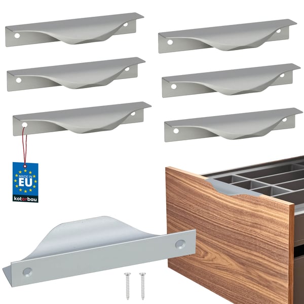 KOTARBAU® Moderna møbelgreb i aluminium med sølvkant 96/116 mm, sæt á 6