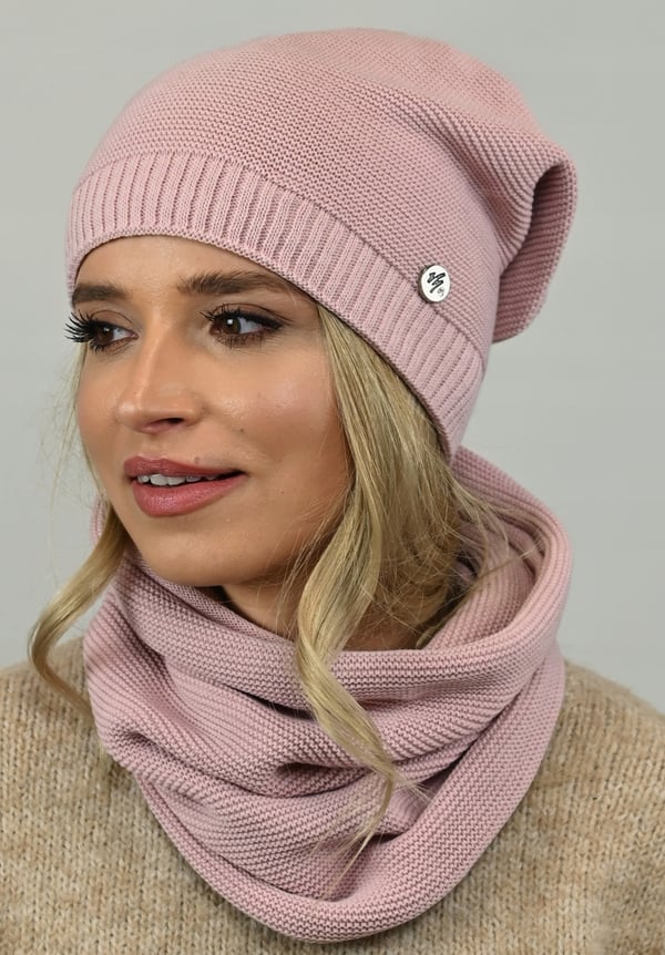 Elegant damesæthue med snood pink B1