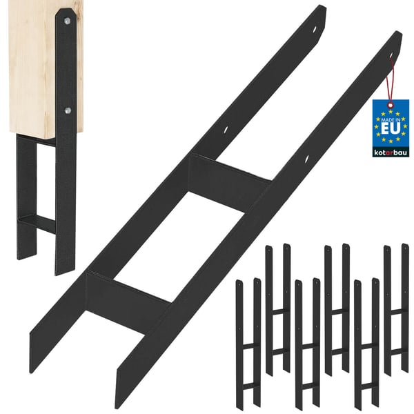 KOTARBAU® H-søjlefod til vægmontering, anker, sort galvaniseret stål, 90 mm, sæt med 6