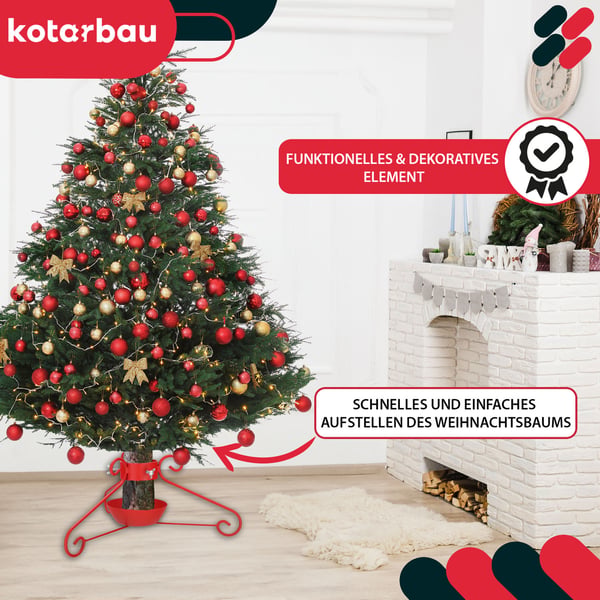 KOTARBAU® Metaljuletræsfod med vandbeholder, indpakket, dekorativ, rød, 52 x 23 cm