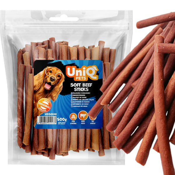 UniQ Pets Pehmeät naudanlihasuikaleet koirille 500g