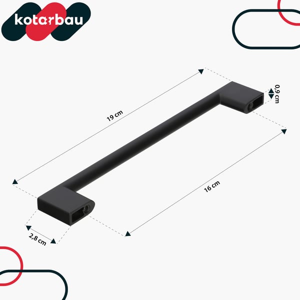 KOTARBAU kökshandtag klassiskt modernt avlångt långt matt svart 190 mm avstånd 160 mm set om 2