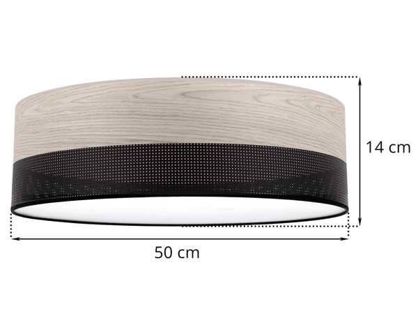 Loftlampe i træplexi, sort, 50 cm, bleget eg