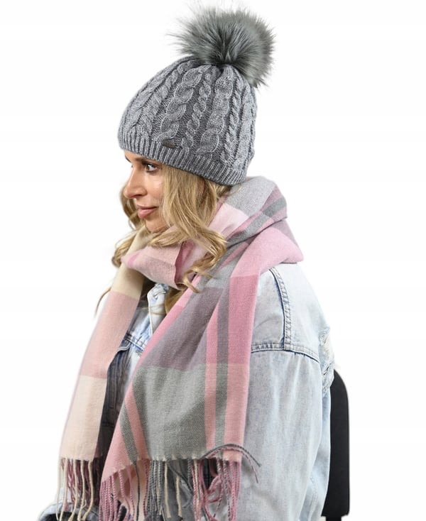 Varm vinterhue til kvinder med pompon, fleeceforet hue Grå UNI