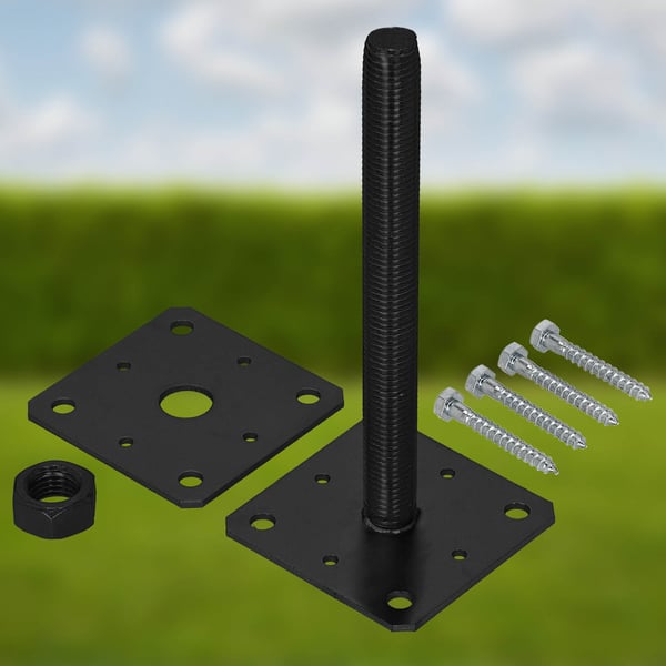 KOTARBAU® stilkfodskrue justerbar stål for pavilloner og låger, M24 gevind, antracit, 110 x 252 mm, 2-pak