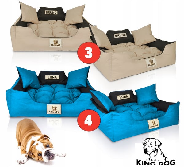 Hundeseng kennel KINGDOG 100x75 cm personaliseret vandtæt blå