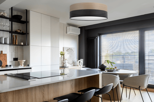 Loftlampe i træplexi, sort, 50 cm, gylden eg
