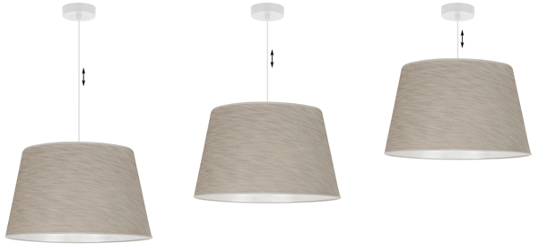 Hængelampe, linnedkegle, hvid, 1 flad, beige lampeskærm, L05 44cm