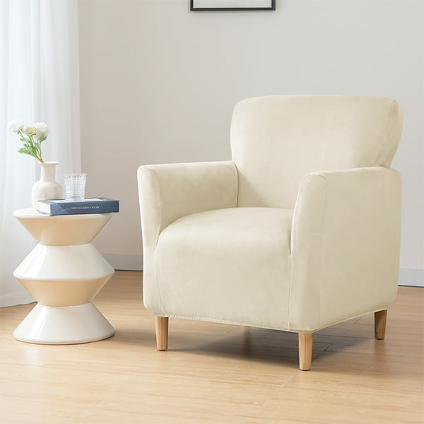 Päällinen pieneen nojatuoliin S, sametti, kermanvärinen