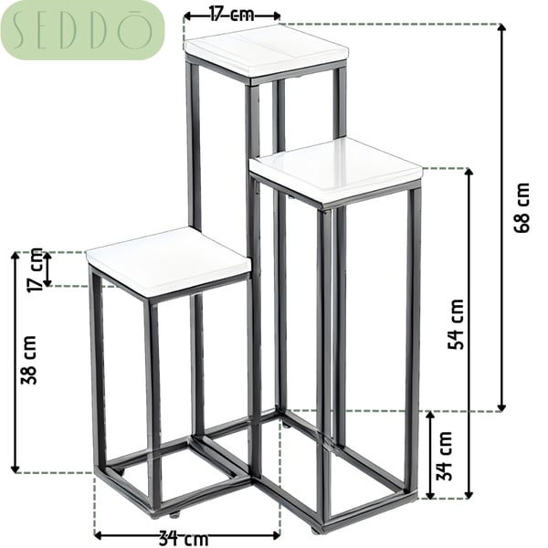 Metal stående blomsterstativ til blomster og planter, 3-etagers hylde, loft 68