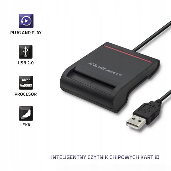 Qoltec SCR-0642 Sirukortinlukija | USB 2.0 + USB-C-sovitin