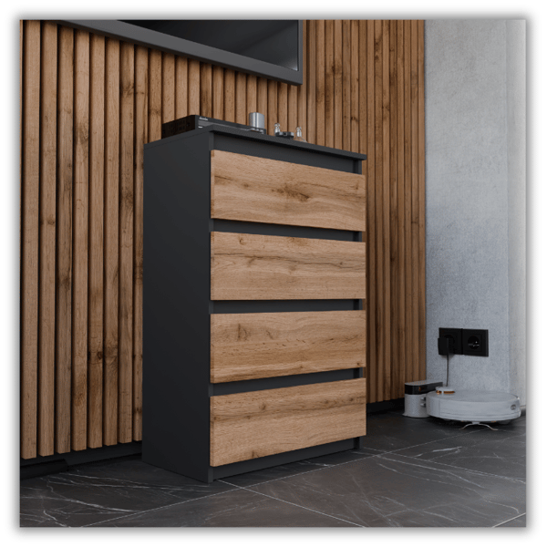 KOMMODE SORT EG WOTAN 60CM RUMMELIG TV SKAB 4 SKUFFER LOFT
