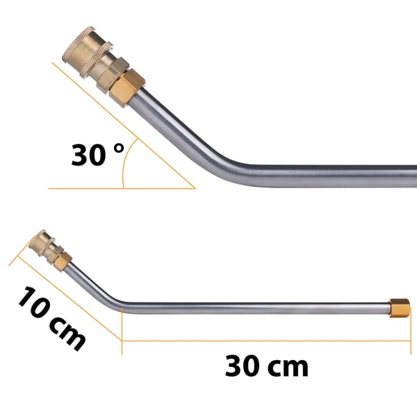 Sæt med 7 lanser/forlængere til højtryksrensere, inklusive en 30° vinklet lanse + 5 dyser med en 1/4” lynkobling, 250 bar