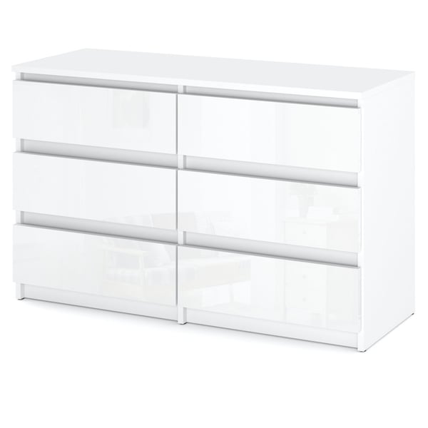 Blank hvid kommode med 6 skuffer 100cm TV skab Stue møbel skænk