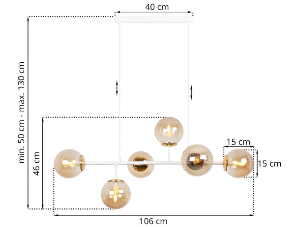 SIENA LOFTLAMPE HVIDGULD 6PLN HONNING E14 LANGE ARME