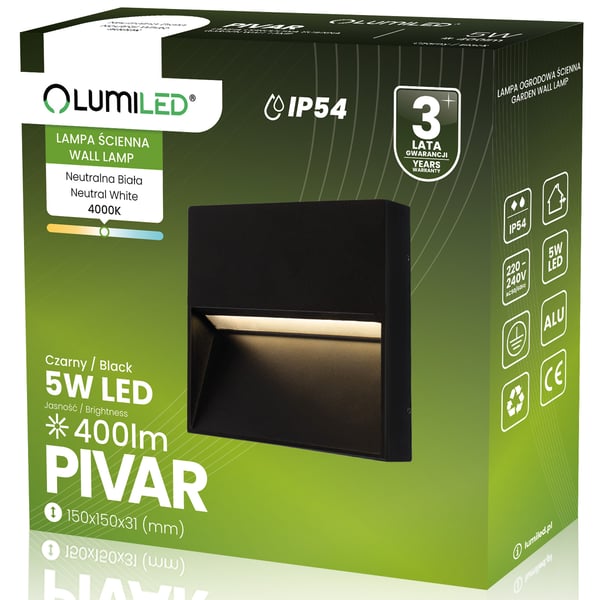Ulkopuutarhavalaisin, Julkisivuseinävalaisin 5W LED IP54 PIVAR LUMILED